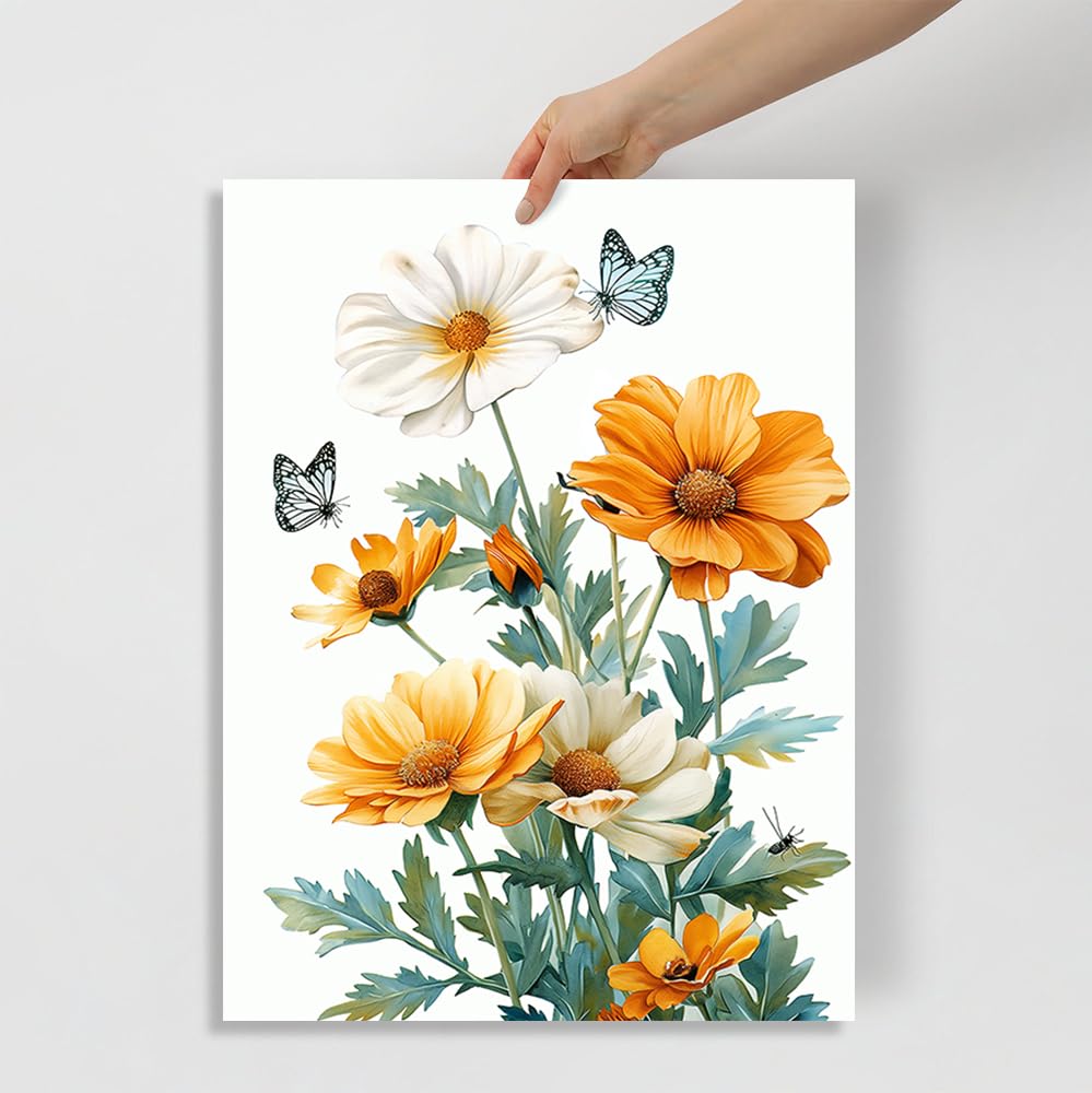 美術品　絵画 Amazon.co.jp: 蝶のポスター付きブルーピンクイエローフラワーポスター