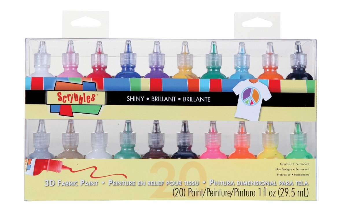 Scribbles 1502477 1 oz Scribbles 3D Fabric Paint Set, Assorted Primary - Set of 20
