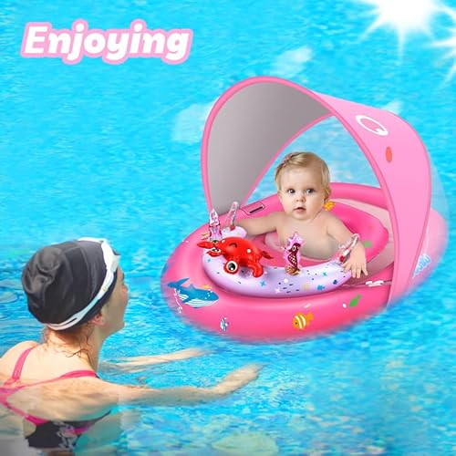 image for LAYCOL Baby Pool Float with UPF50+ Sun Protection Canopy & Toy Play Co