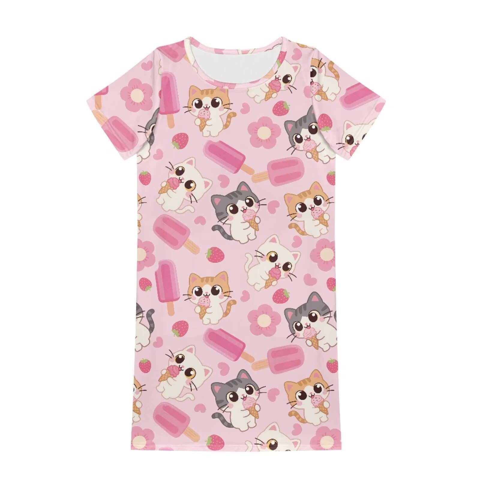 Camisón de manga corta para niñas de 3 a 14 años, de poliéster