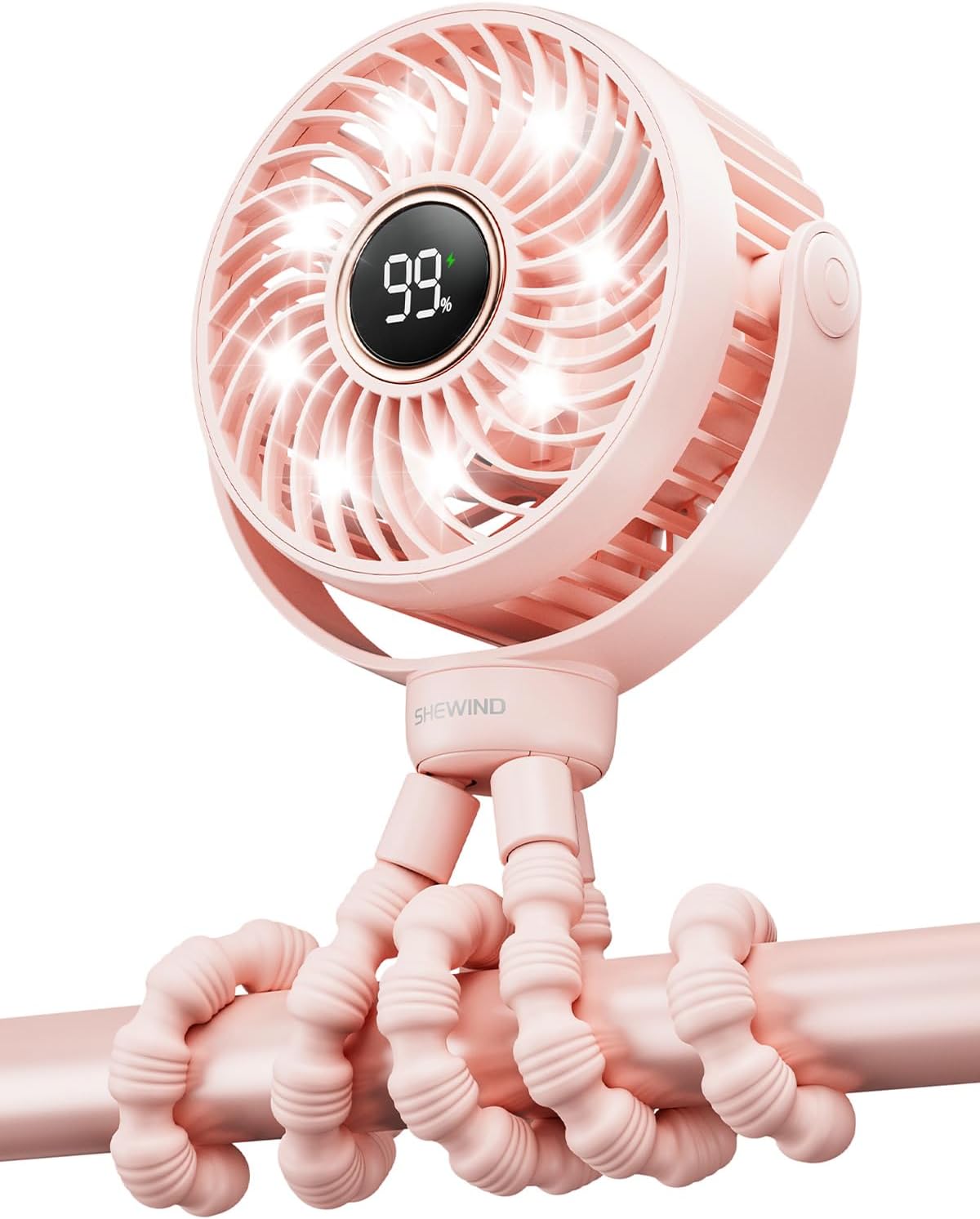 Stroller Fan, 4000mAh Portable Battery Operated Smal Clip on Fan, 4 Speed Rechargeable Mini Personal Cooling, Travel for Baby Car Seat Crib(Pink)