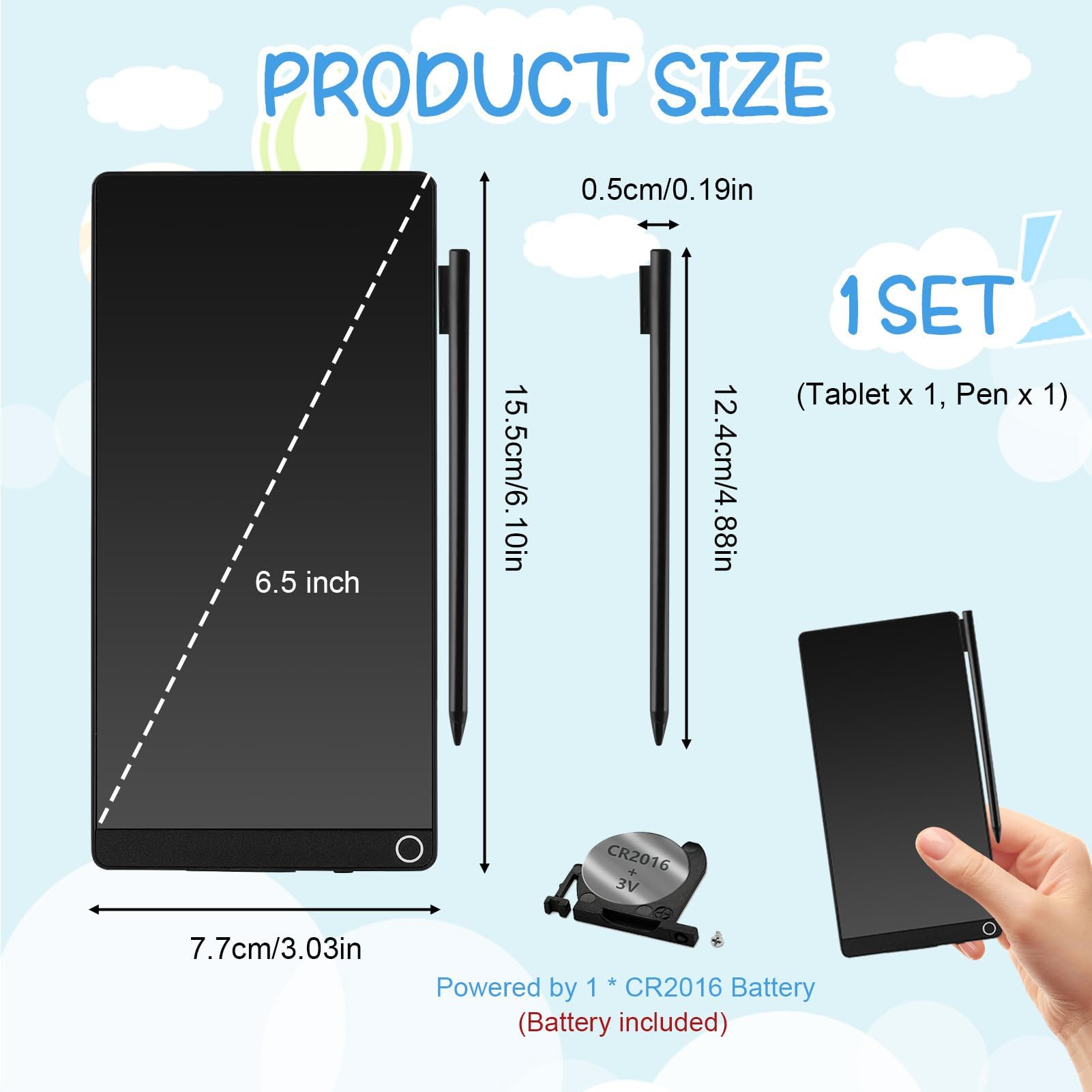 Tablette d'écriture LCD de 16,5 cm avec stylo pour adultes, bloc-notes électronique effaçable avec capteur Hall clair, bloc-notes de bureau de 16,5 cm, planche à dessin avec fonction de verrouillage