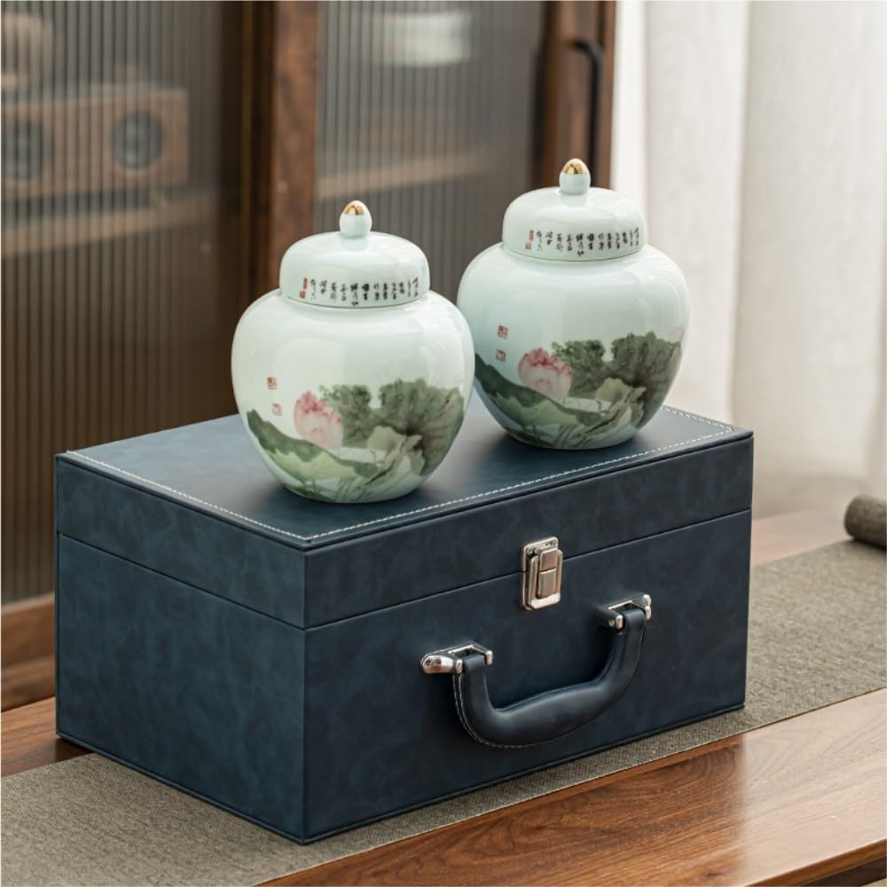 Słoik na cukier ceramiczny pojemnik do przechowywania herbaty sypki pojemnik do kuchni do retro lotus pojedynczy/podwójny zestaw prezent pojemnik na herbatę (podwójny zbiornik)