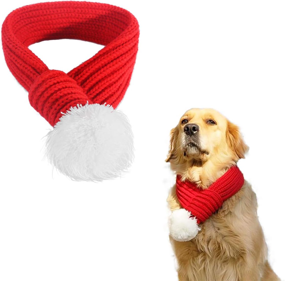 PEDOMUS Christmas Dog Scarf Red Scarf for Dog Dog Xmas Present WInter Warm Dog Scarf for Dogs Puppy Size L