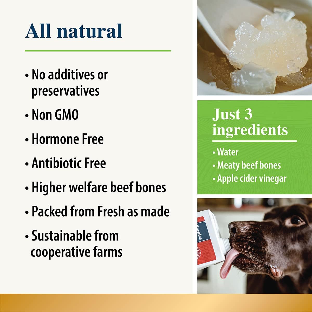 Bone Broth for Dogs & Cats | Beef | 100% Natural | Cupboard Friendly | Highly Nutritious Rich in Collagen, Protein and Amino Acids | Super premium 3 x 500ml