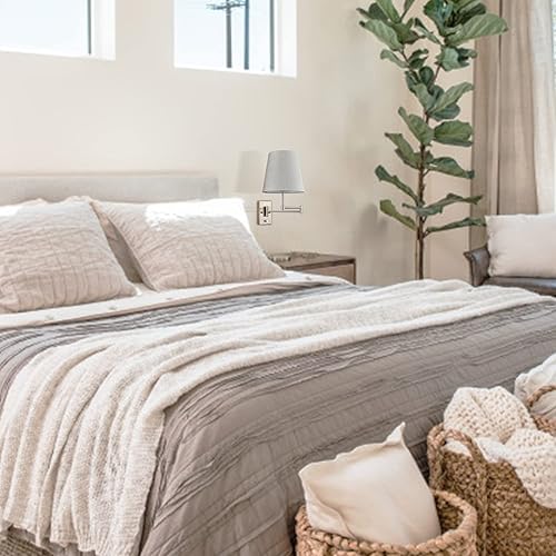 Miniatura 8 de HYDELITE Moderno aplique de pared enchufable de níquel con brazo oscilante, juego de 2 para dormitorio, cableado con interruptor