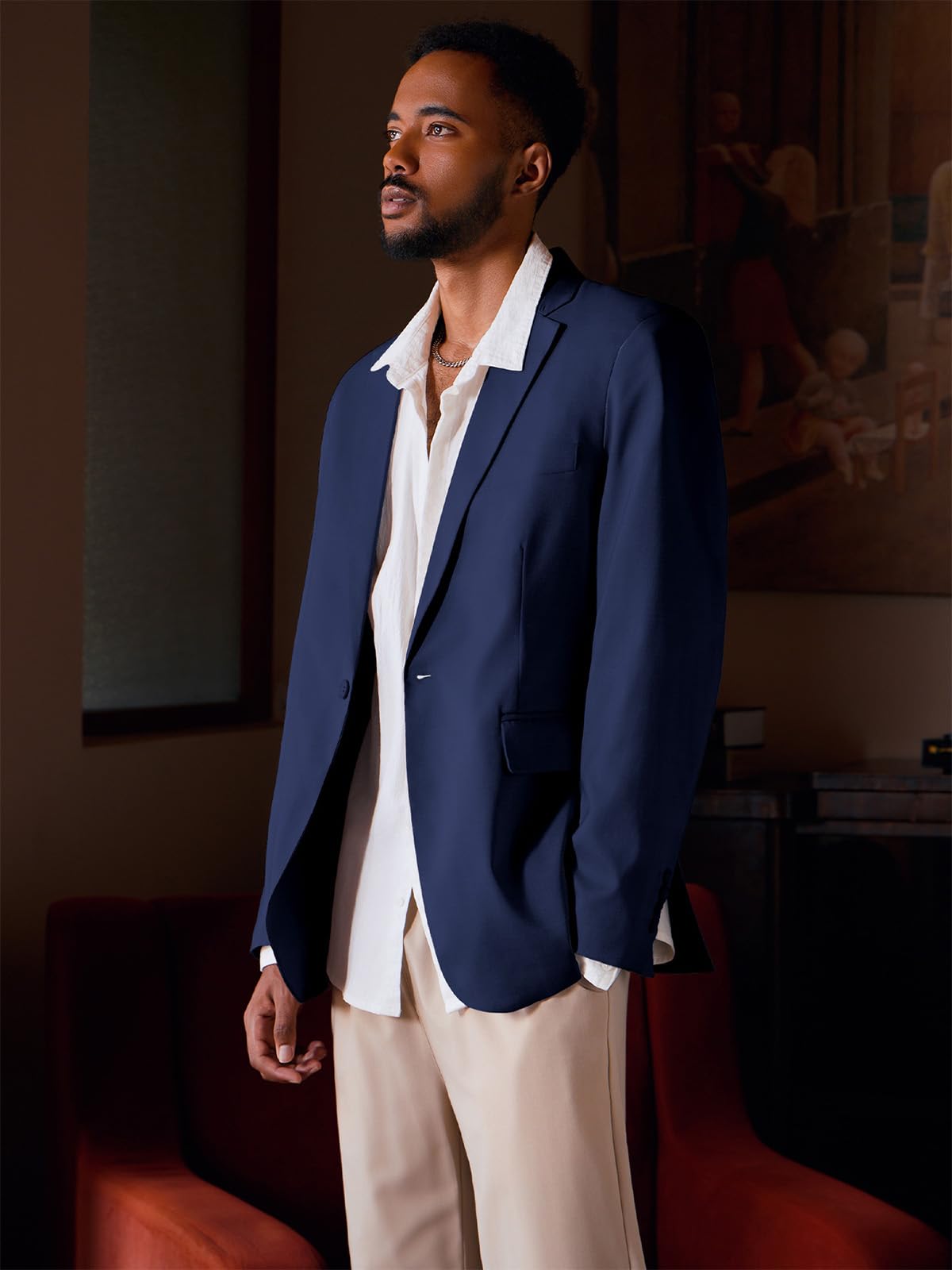 Blazer Homme Décontracté Ajusté Slim Fit Veste de Costume Noir Un Bouton Élégant Formel Business