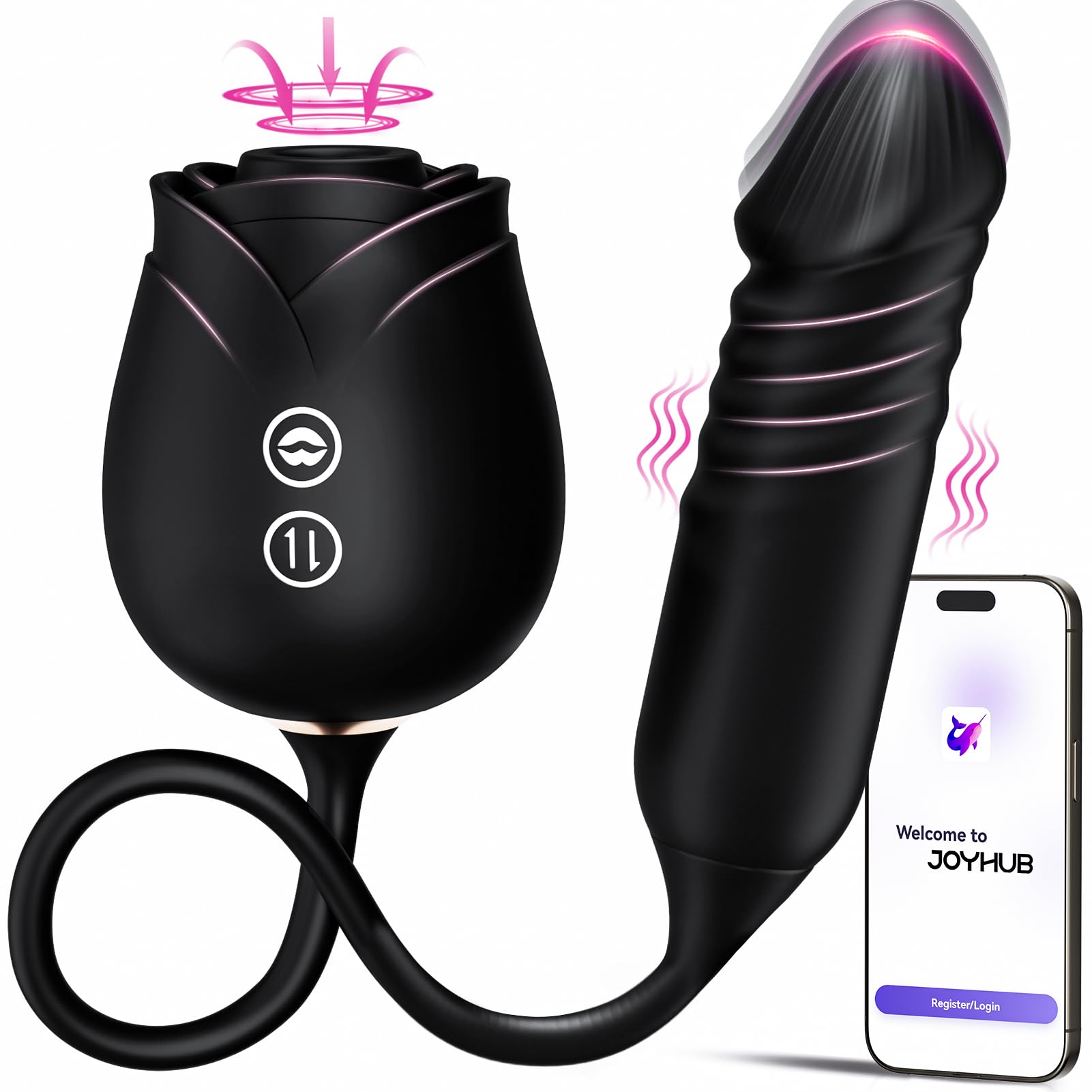 Dildo Vibrator Women Sex Toys - MOOLIGIRL APP Control Rose Sucking Vibrater & Vibrating & Thrusting Dildos for Clit Nipple G Spot Anal Stimulation, 10 Modes Tongue Sucker Adult Toy for Couples Games