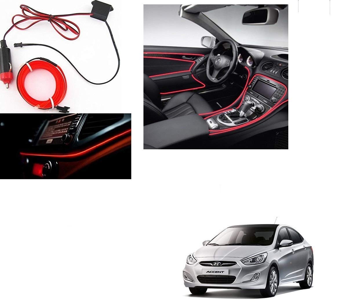 Kozdiko Red Color 12V 5Mtrs Roll Cold Light Car Socket Strip Neon Lamp Mood Creator Decor InteriorLighting for Hyundai Accent
