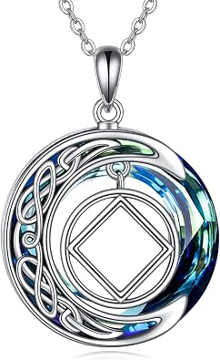 YAFEINI AA NA Gift Necklace Sterling Silver Alcoholics Anonymous Recovery Symbol Necklace Crescent Crystal AA Sobriety Jewelry for Women Men