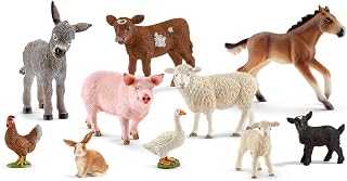 Schleich Farm World - 10 PC Farm Animal Playset with Cow, Donkey, Chicken, Pig, Bunny, Horse Toys and More -Realistic Barnyard Figurines - Fun Educational Figures For Kids and Toddlers Ages 3+ - 77585