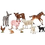 Schleich Farm World - 10 PC Farm Animal Playset with Cow, Donkey, Chicken, Pig, Bunny, Horse Toys and More -Realistic Barnyard Figurines - Fun Educational Figures For Kids and Toddlers Ages 3+ - 77585