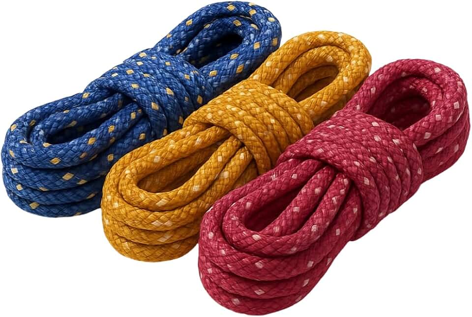 Kit 3 Cordas de Poliéster 4mm x 5m – Multiuso, Resistentes, Cores Variadas para uso Doméstico, Varal, Camping, Bicicleta e Amarrações, 15 Metros (Total) Multicolorido.