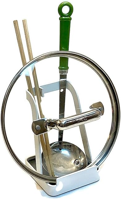 WillourGarbry Premium Pot Lid Stand Vertical Utensil Rest Holder Heavy Duty Rack Includes Silicone Funnel