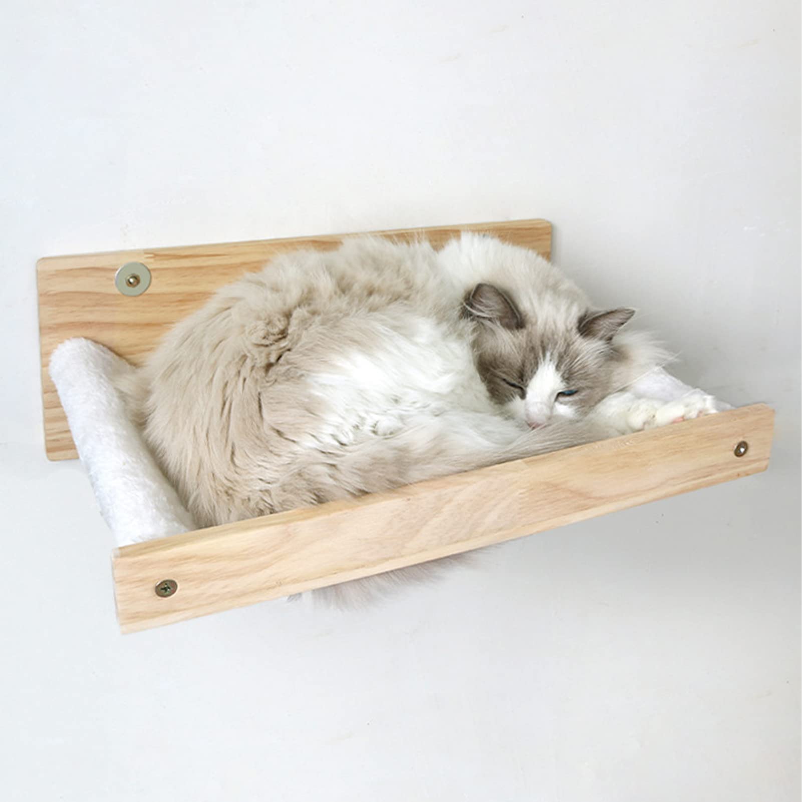 Cat Hammock, Large Space Comfortable Wall Mounted Cat Hammock Bed Washable Plush Bed Wood Frame for Cabinets - Image 2