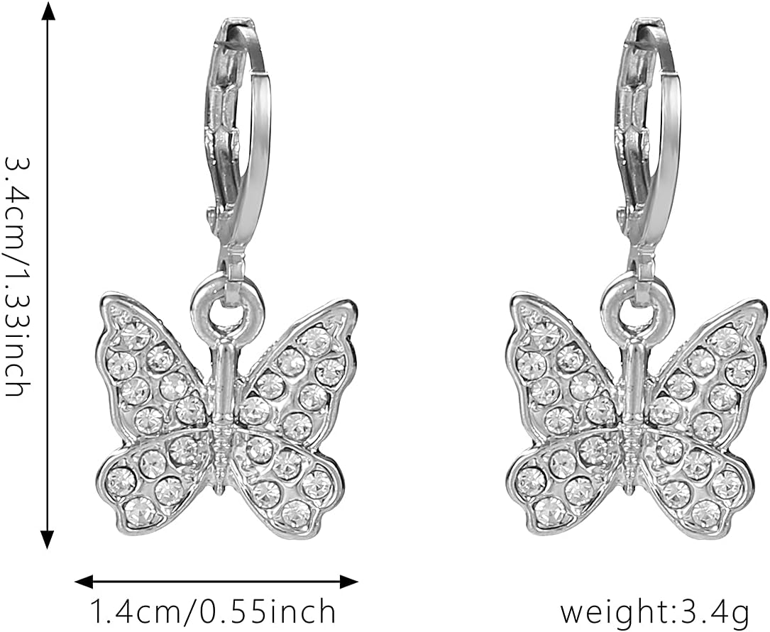 Rhinestone Animal Charm Tiny Cute Butterfly Drop Gold Hoop Earrings Hanging Women Huggie Hoop Earrings Summer Jewelry - Image 4