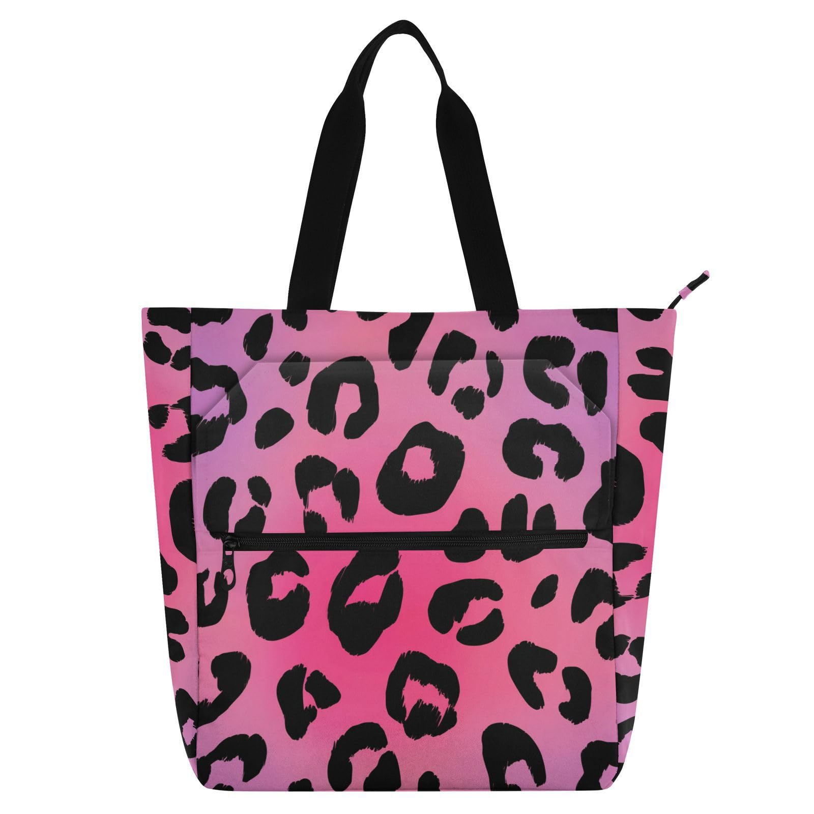 Bolsa para libros escolar y de compras con cremallera y diseño de leopardo rosa 8