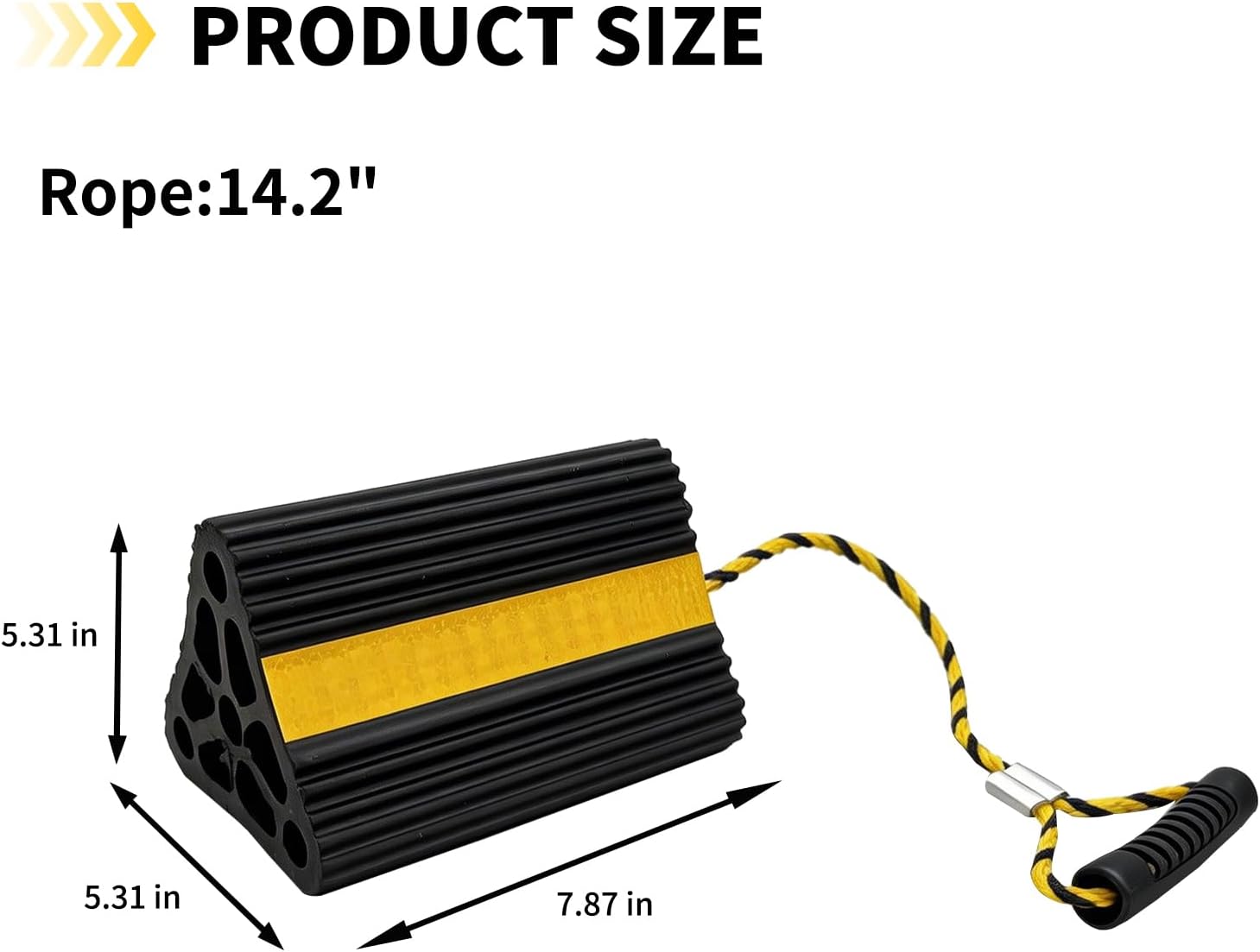 Vacallity Update Wheel Chocks for Trailer 4pc Heavy Duty Rubber Wheel Chocks with seprate Handle Rope&Yellow Reflective Tape Tire Chock Blocks for Cars Trucks Aircraft RV Camper Trailer Accessories