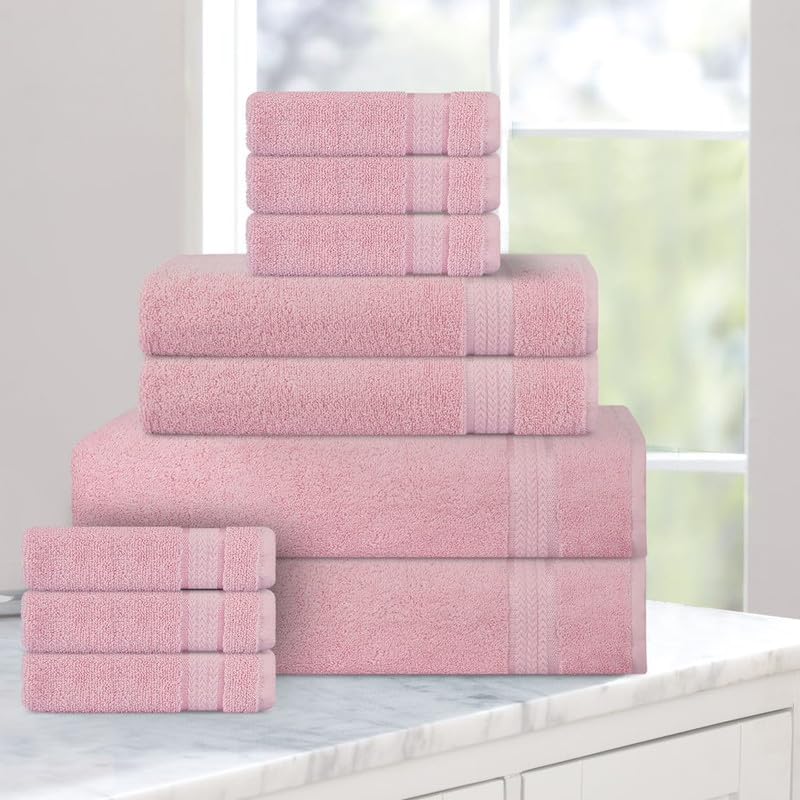 Super Soft 600 GSM Cotton Towels Set by Sweet Needle, Pink, 2 Bath Towel, 2 Hand and 6 Wash/Face, Double Pile - Image 4