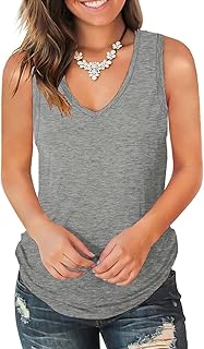 MAGICMK Womens Tank Tops V Neck Casual Sleeveless Shirts Losse Fit Side Elatic Tanks Grey