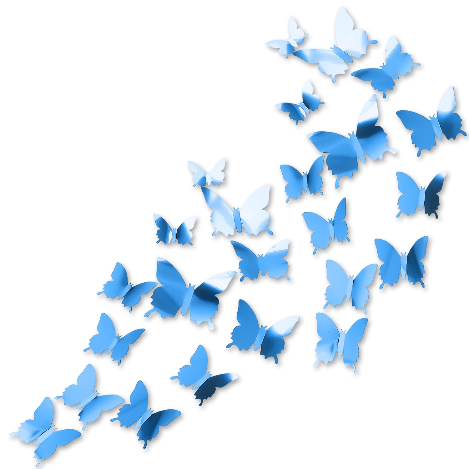 24 Pcs Butterfly Wall Stickers | 3 Sizes 3D Mirror Blue self Adhesive Butterfly Girls wall Stickers | Removable Cute Room Decor for Nursery Bedroom Wedding Party Decorations