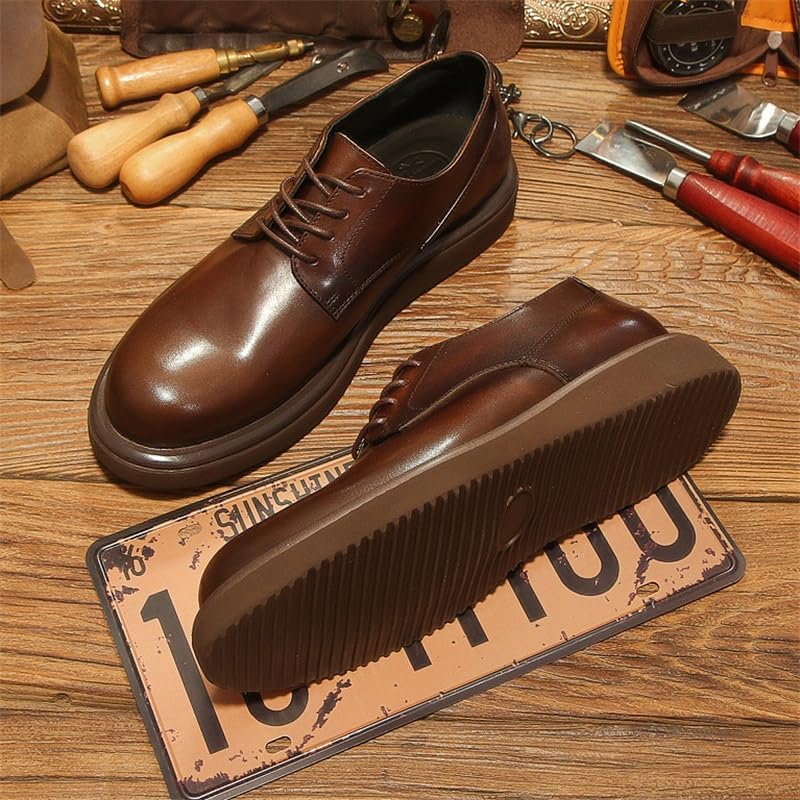HBJWOV Men's Shiny British Soft Sole Business Office Derby Shoes Casual Breathable Versatile Leather Inner Suitable for Commuting