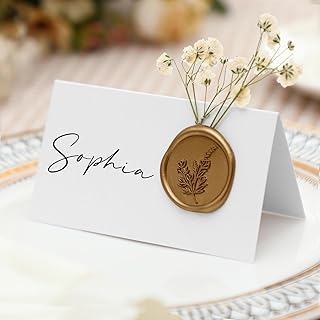 Marspark 50 Pack Wedding Place Cards with Wax Seal and Dried Flowers Tab...