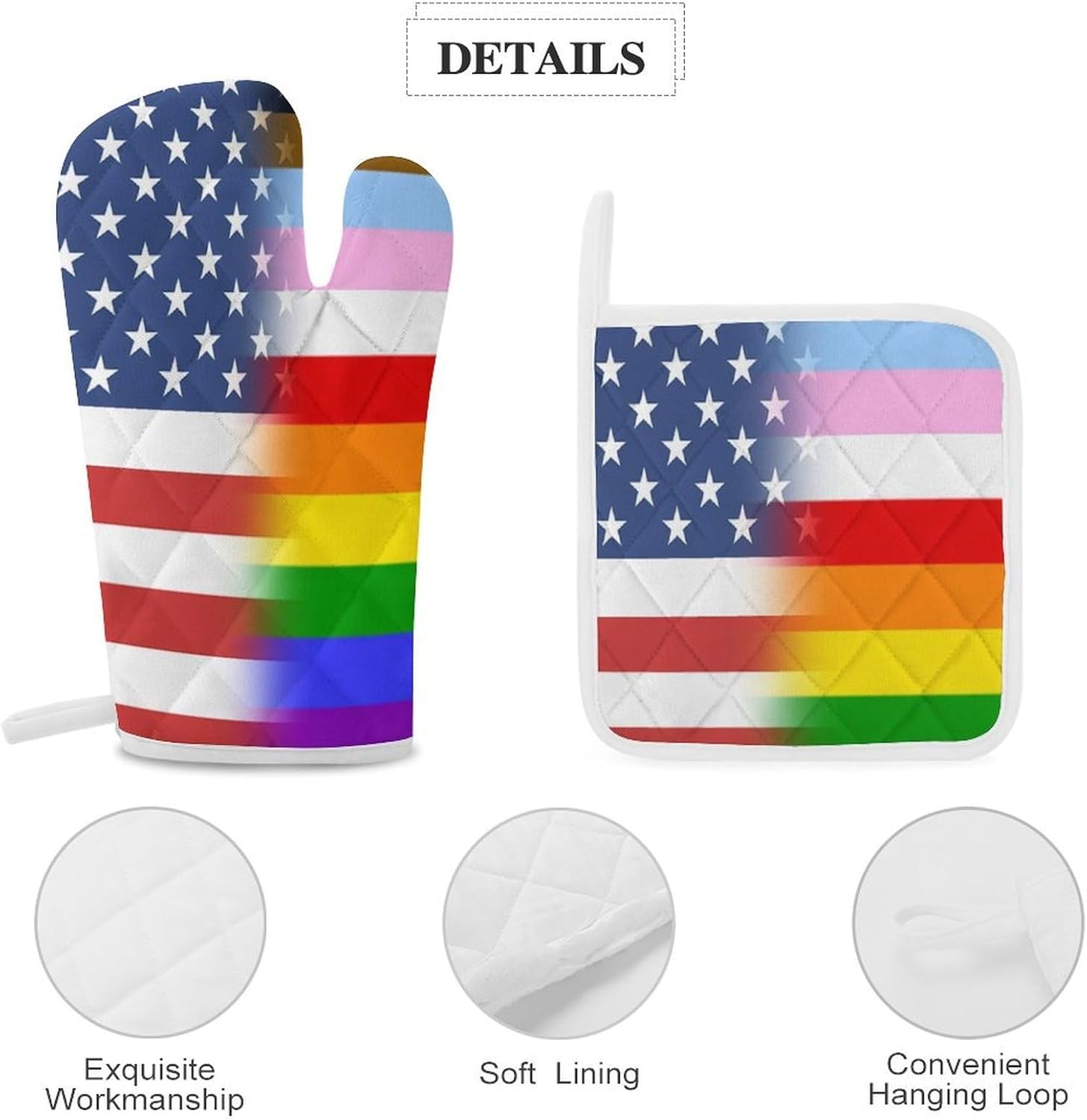 U.S.A LGBT Transgender Flag Oven Mitts and Pot Holders 4Pcs Set Heat Resistant Cooking Mitts Hot Pads