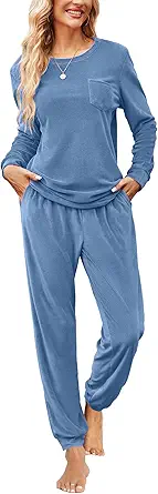 Ekouaer Womens Pajamas Sets Long Sleeve Soft Sleepwear 2 Piece Velvet Pjs Lounge Sets with Pockets