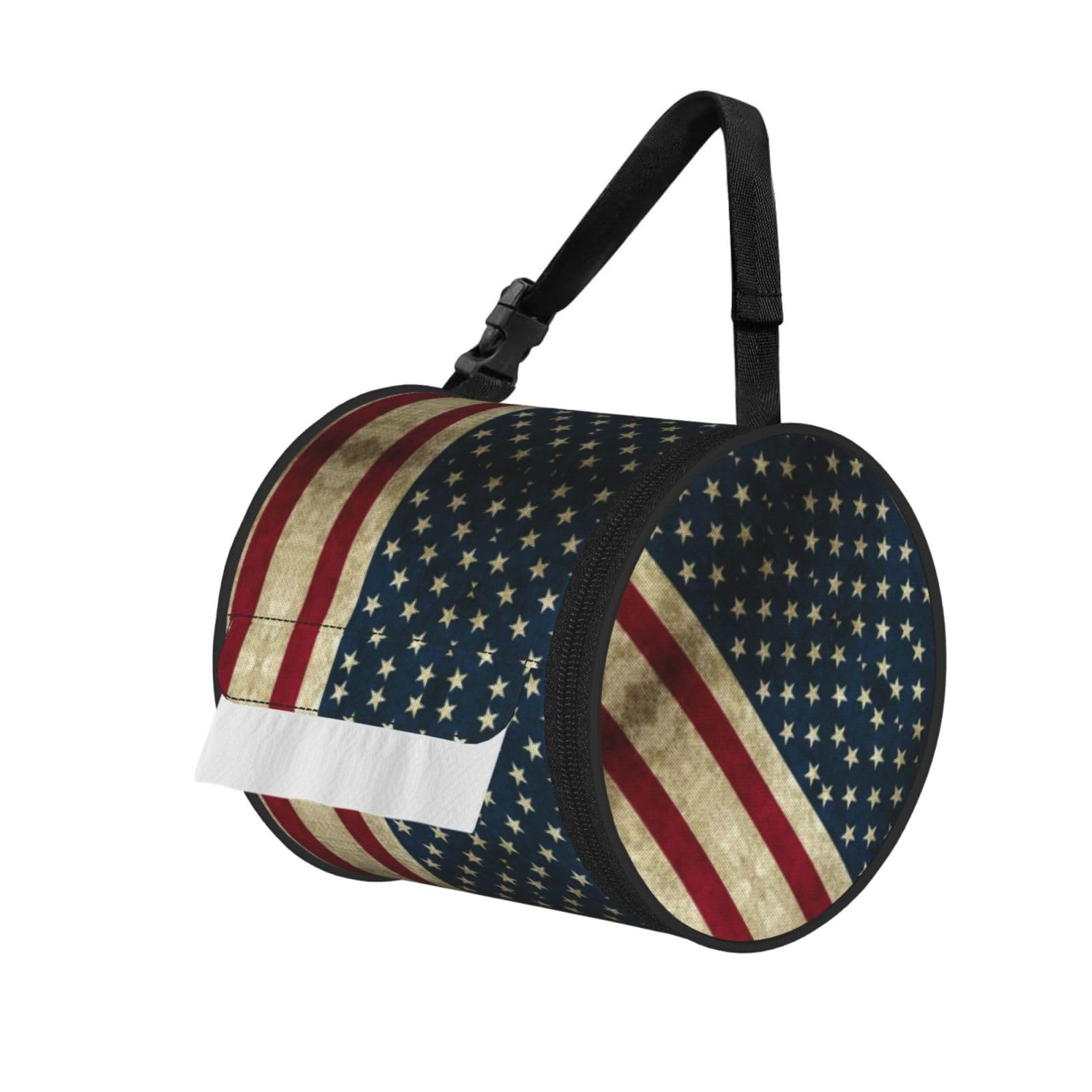 American Flag Printed Roll Paper Carrier Bag, Foldable Oxford Cloth Tissue Case for Camping Hiking Backpack