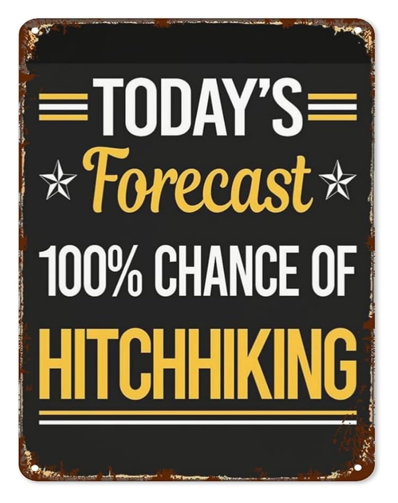 NWPNLXEA Today Forecast Hitchhiking Vintage Tin Sign Funny Inspirational Quote Wall-Art for Home Garage Pub Man Cave 8 X 12 in