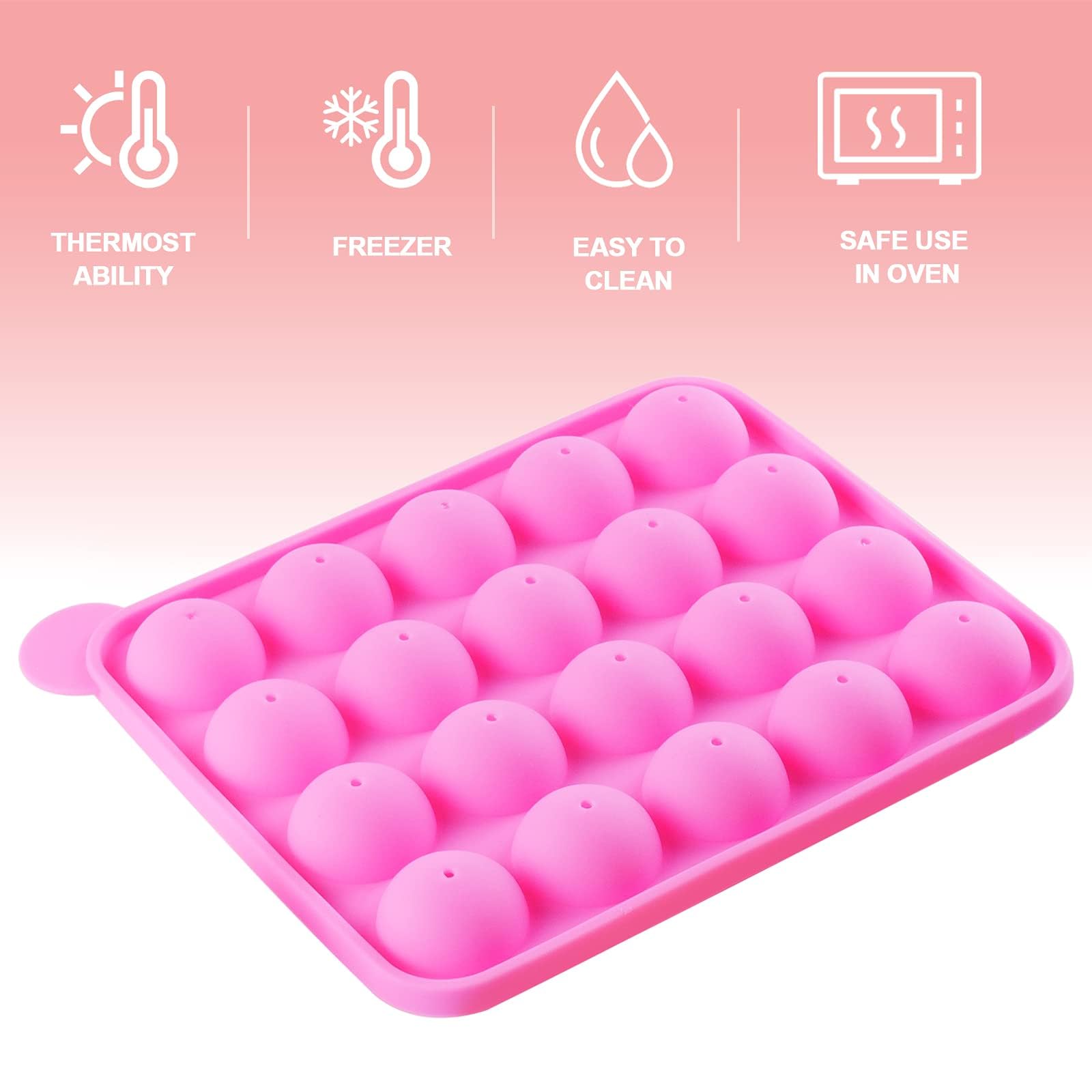 Nice Kitchen Molde de silicona para tartas con 40 cavidades, juego de 40 palitos de piruleta, 100 bolsas transparentes, 100 lazos dorados y dos juegos de moldes para hornear, fiesta