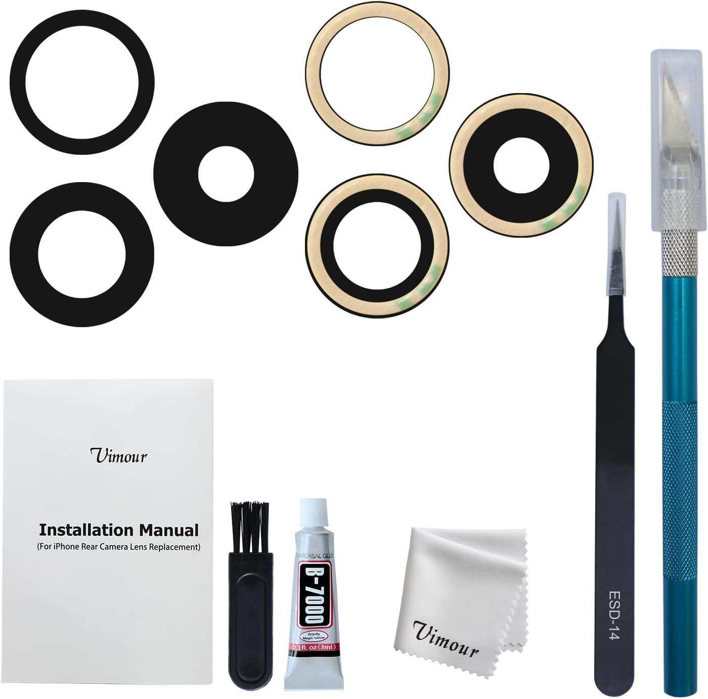 Rear Camera Lens Glass Replacement for iPhone 15 Pro Pre-Installed Adhesive with Installation Manual and Repair Tool Kits