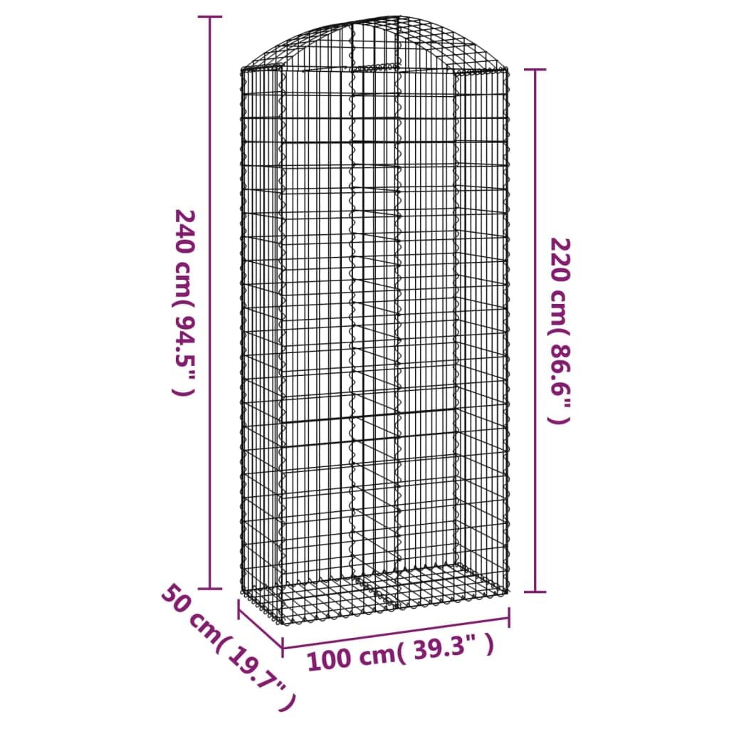 Gewölbter Gabionenkorb, Dekorative und Schallisolierende Barriere, Korrosionsbeständiges Verzinktes Eisen für Den Garten (100 x 50 x 220/240 cm)