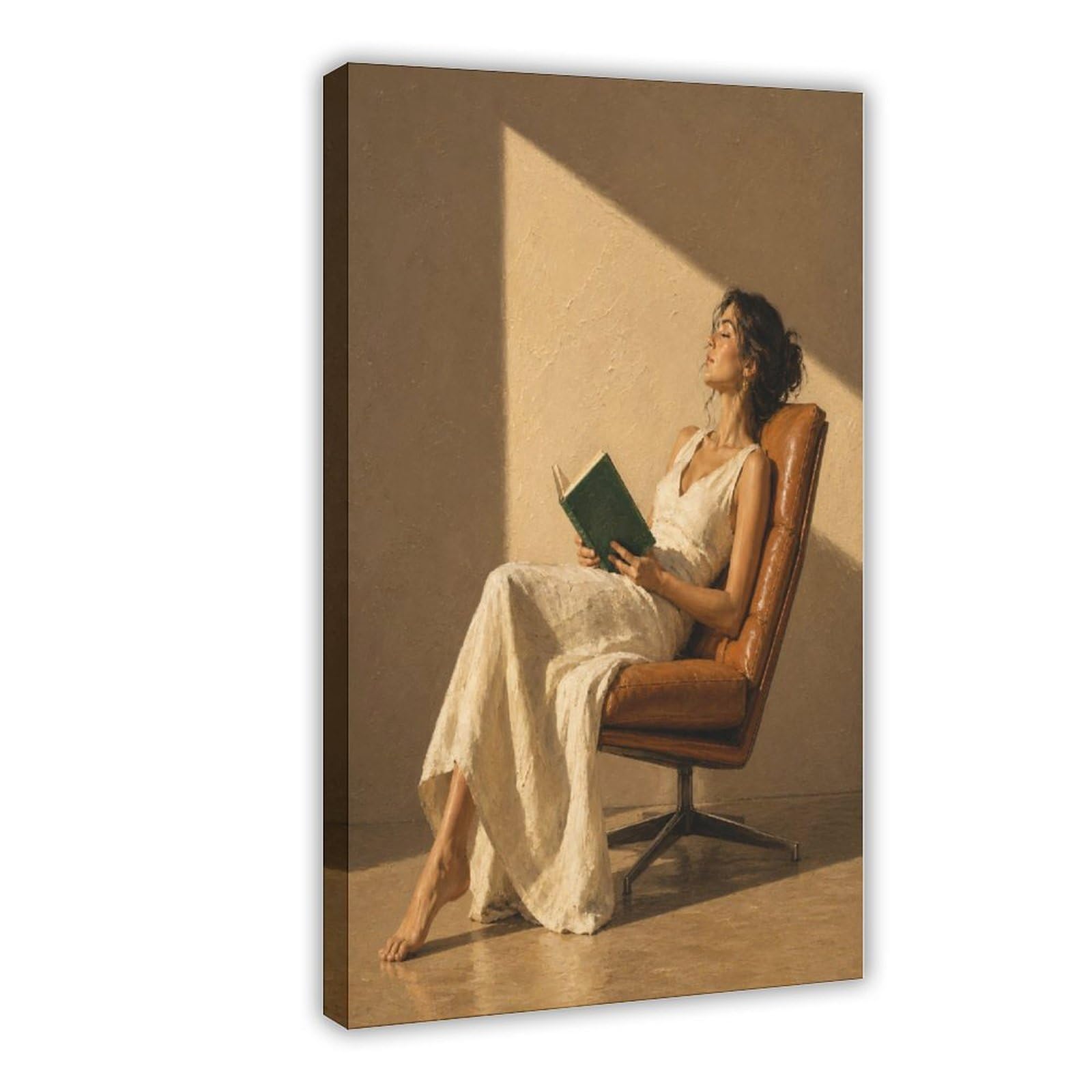 W7c8u2x3 Frame-Style-1 Woman Reading In Sunlight Canvas Wall Art, Realist Painting Style