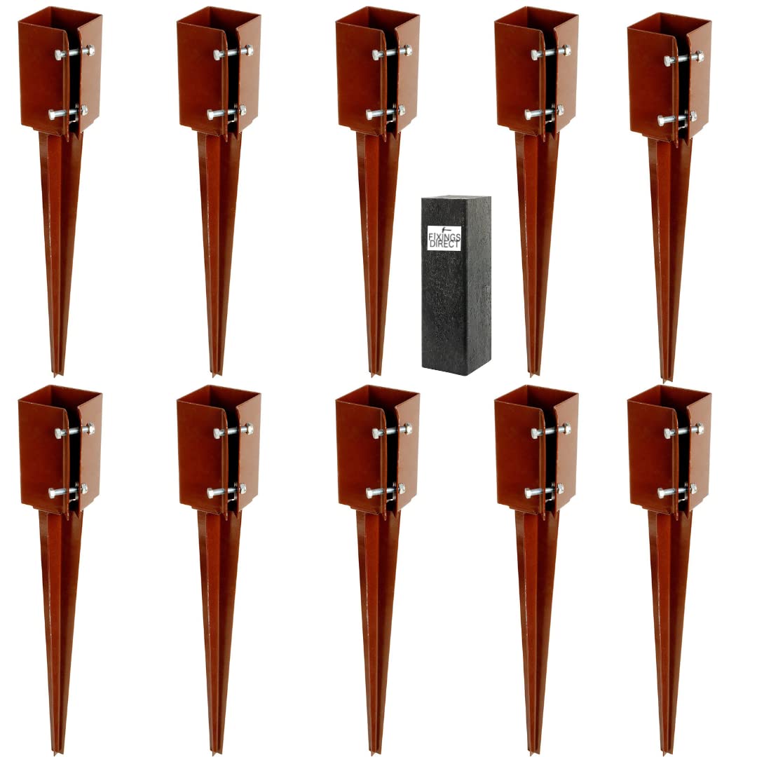 [FIXINGS DIRECT®] 100mm (4") Industrial Fence Post Spike Support 750mm Long Drive Down Post Spike Kit (Includes Free Driving Tool) (10) — image 1