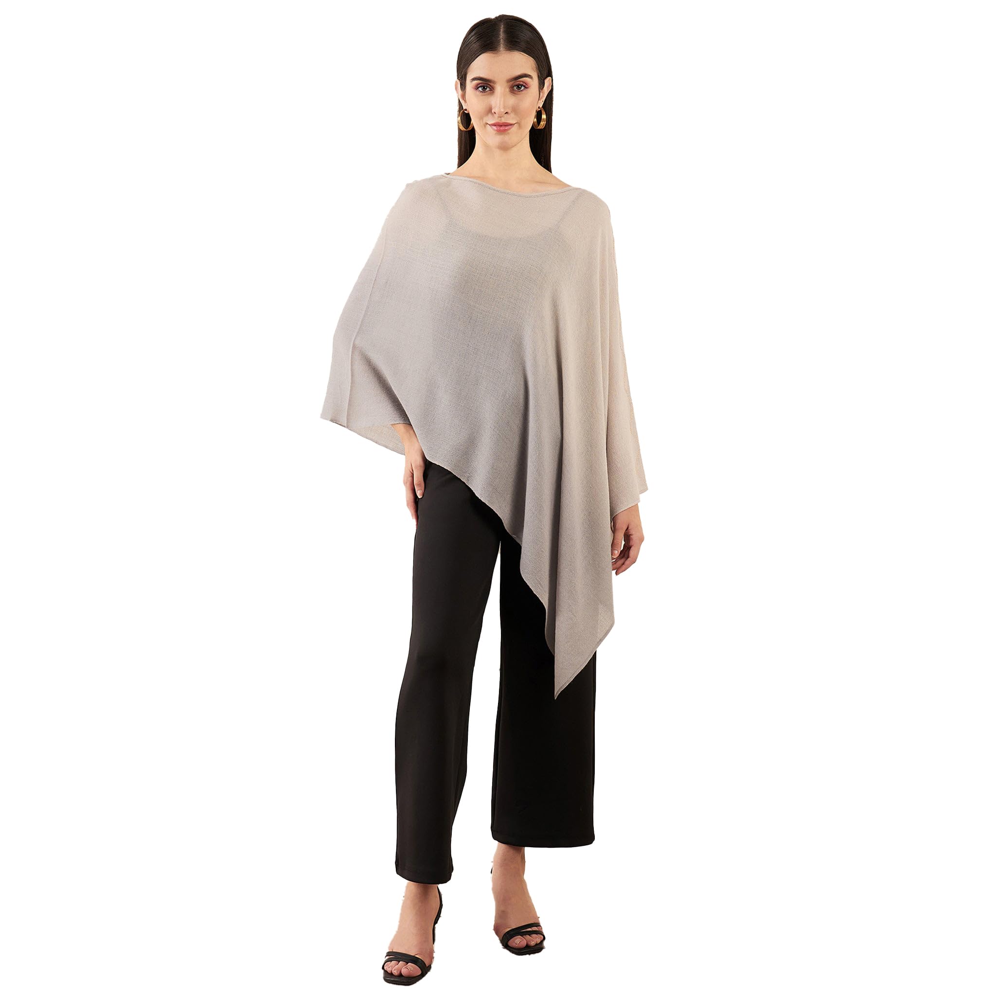 first resort Beige Ombre Asymmetrical Embellished Cashmere Poncho-picture-16
