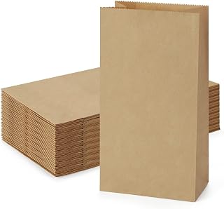 SHOPDAY 100 Pack Brown Kraft Paper Lunch Bags, 4lb Capacity, 5x2.95x9.45" Food Safe Disposable Fold Top Bags