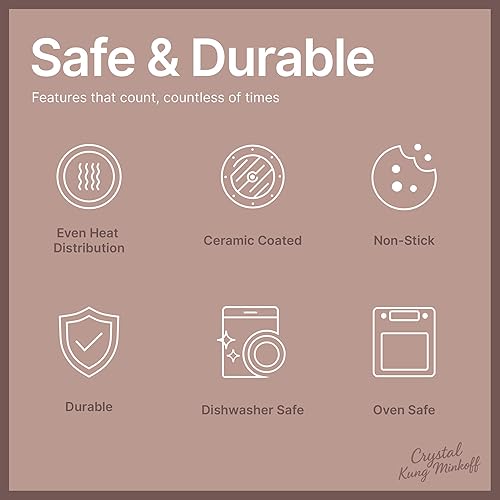 Miniatura 5 de Crystal Kung Minkoff - Juego de utensilios de cocina de cerámica  Juego de 14 ollas y sartenes con tapas, utensilios de silicona y guantes de horno,