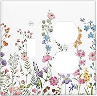 Vista 153 de Placa Cubierta de Interruptor de Luz de Palanca Individual con Diseño de Flor Botánica en Tablero de Madera Rústico Estilo Granja - Placa de Pared