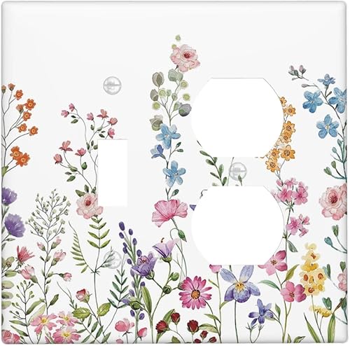 Miniatura 153 de Placa Cubierta de Interruptor de Luz de Palanca Individual con Diseño de Flor Botánica en Tablero de Madera Rústico Estilo Granja - Placa de Pared