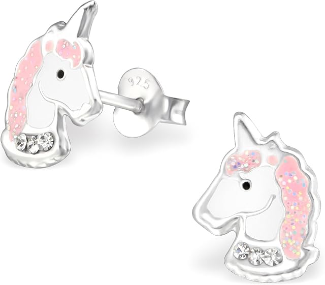 I love silver jewellery - Pink Unicorn Head Crystal Sterling Silver Stud Earrings