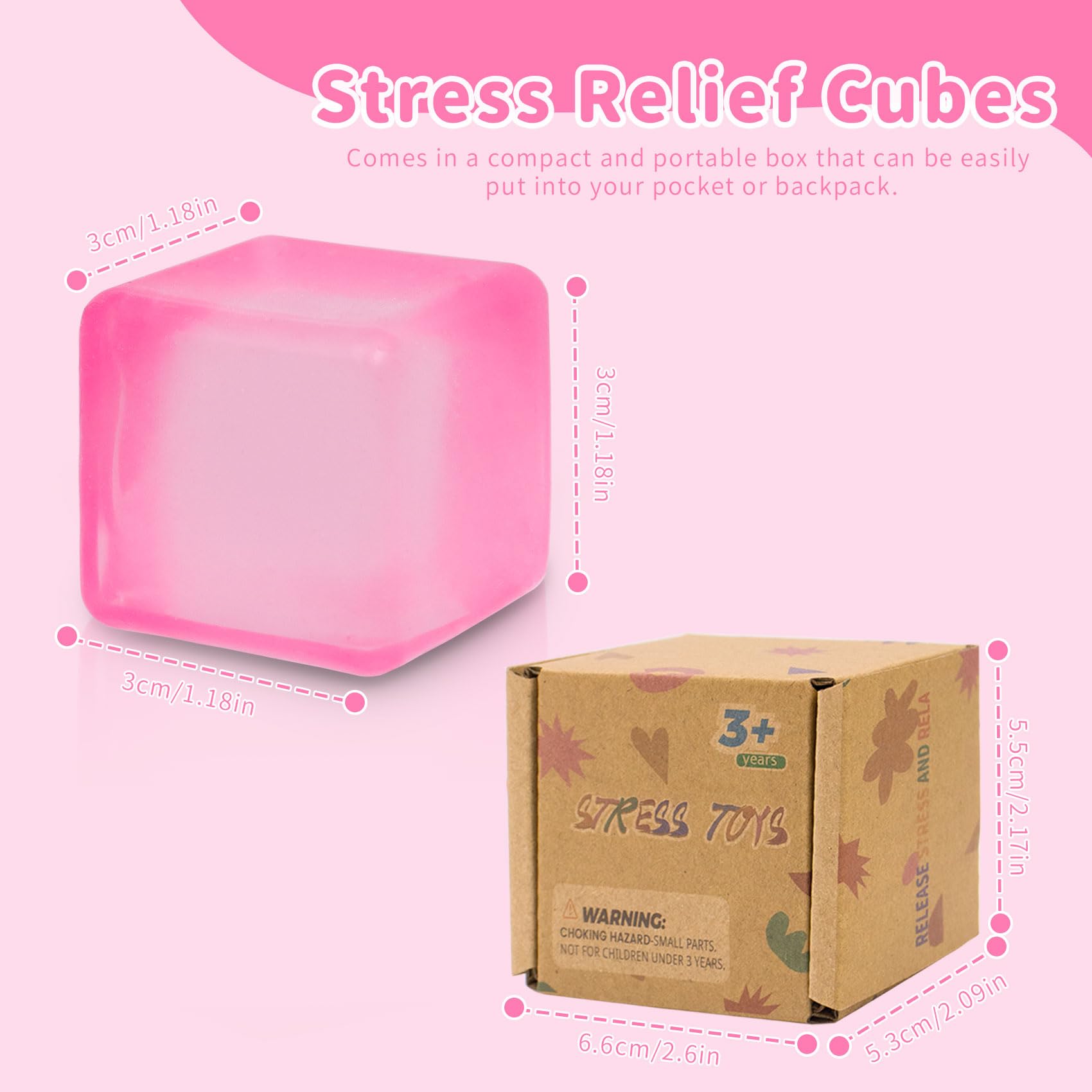 Graphinza Nices Cubes Squeeze Toys Taba Squishy Squishy Cubes Ice Cube Fidget Toy Sensory Fidget Toys Stress Cube Anxiety Relief for Kids and Adults Small Blue (pink) - Image 2