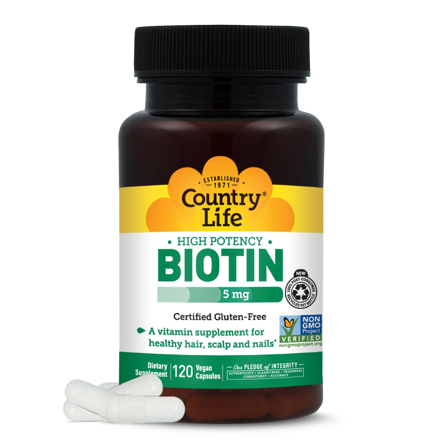 Biotin High Potency, 5mg, 120 Count, Certified Gluten Free, Certified Vegan, Verified Non GMO