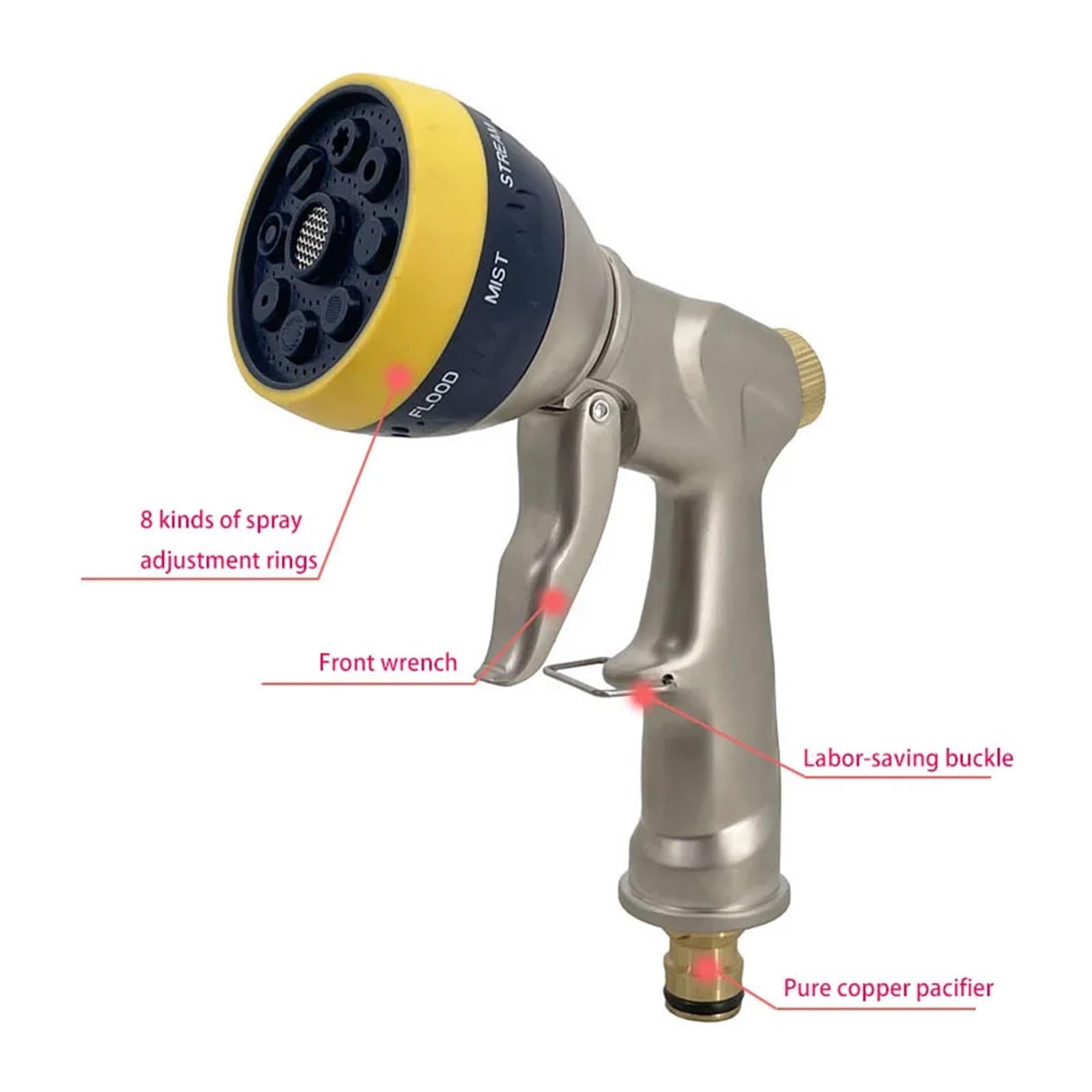 Pistolet d'arrosage avec embout multi-jets, Lance d'eau à haute pression, 8 Modes, nettoyage léger et ergonomique for le jardin lavage de voiture