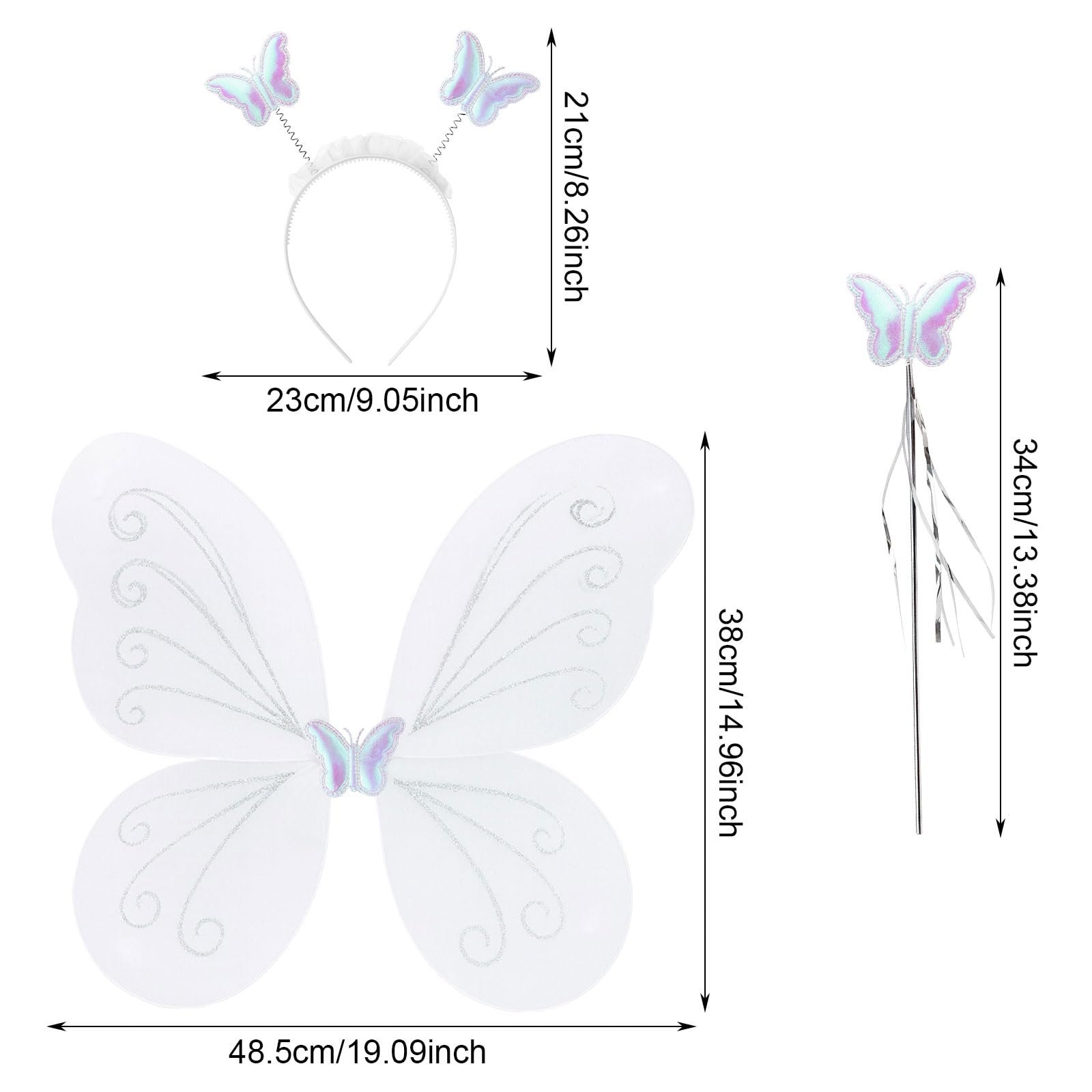 GWAWG 3PCS Fairy Costume for Girls,Angel Costumes Kids,Fairy Wings Kids, Magic Wand and Headband,Christmas Fancy Dress Accessories - Image 2