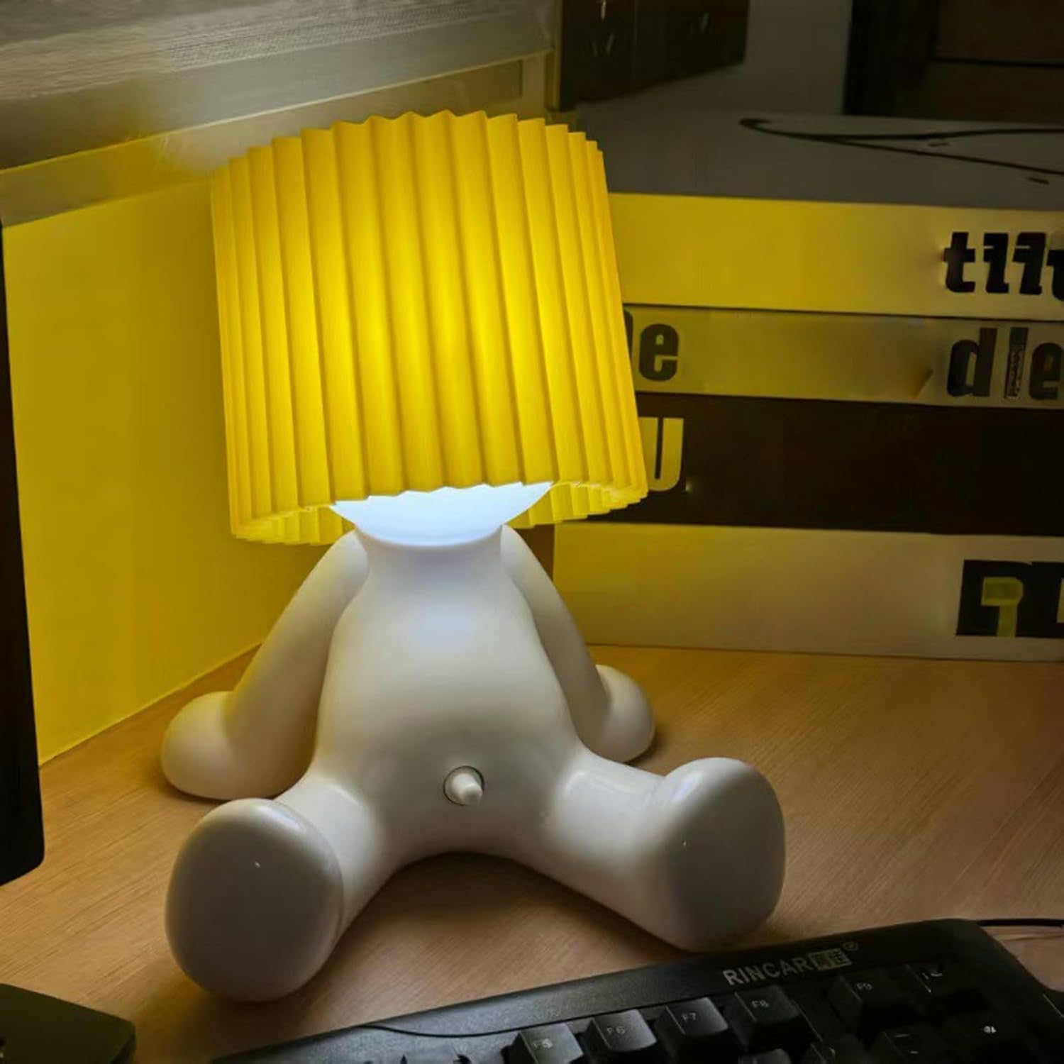 Table Lamp, a Little Shy Man Creative Lamp, Naughty Boy Desk Light, Funny LED Reading Light, Romantic Bedside Lamp, Atmosphere Light for Home Decoration (Yellow)