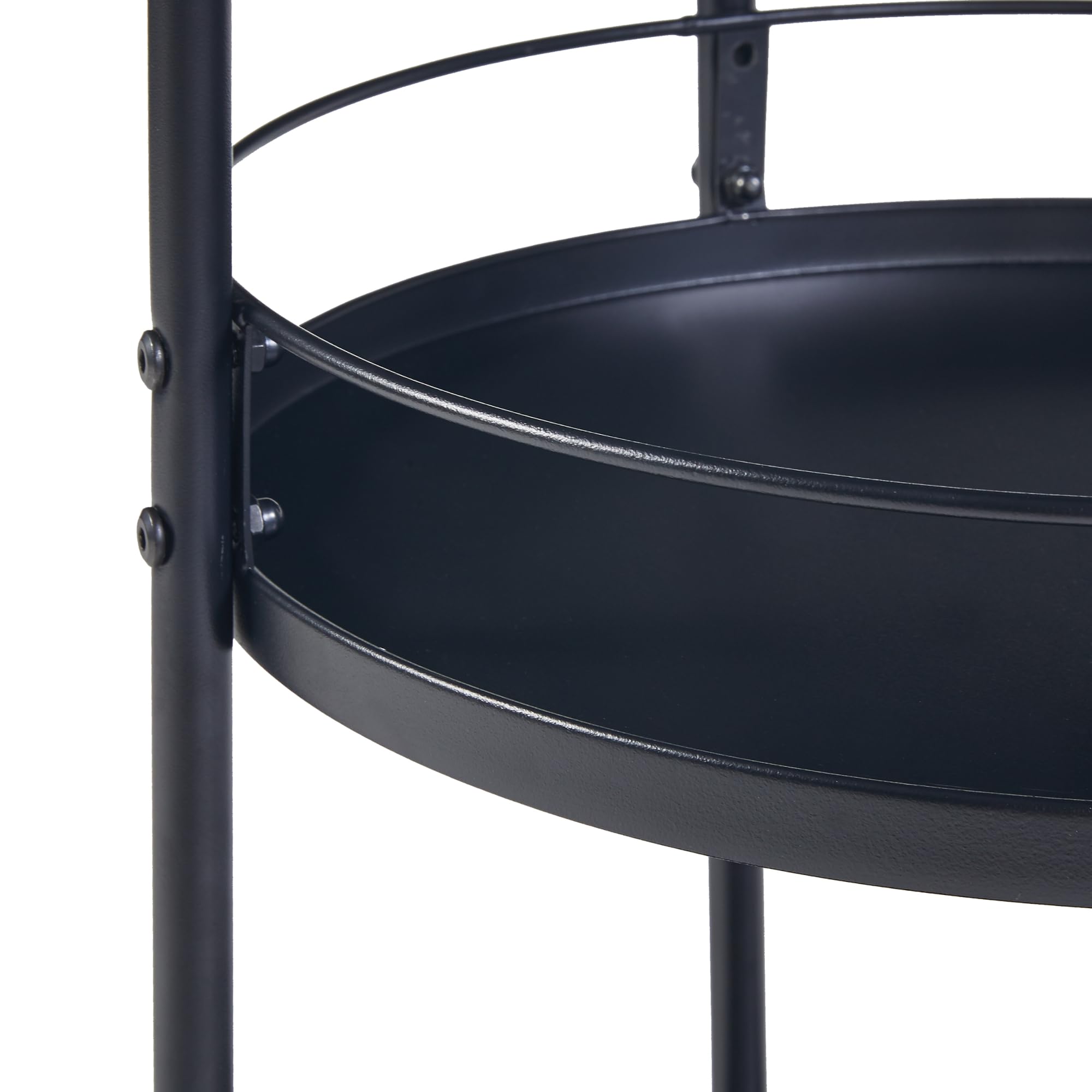 [en.casa] Carro de Servicio con 3 Estantes Redondos Carrito de Cocina Baño con 4 Ruedas con Freno Carrito de Camarera con Barra Anticaída Metal 75 x Ø 45 cm - Negro