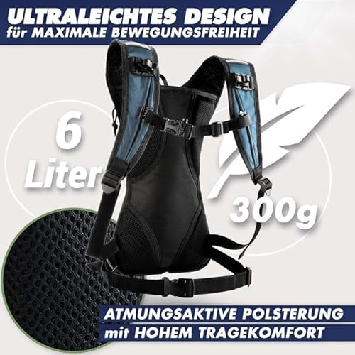 Foto von SASMO® Trinkrucksack (Blau) mit Thermofach | Trinkrucksack Laufen - Ultraleicht 300g & 6L | Laufrucksack mit Trinkblase 2l, BPA-Frei | Rucksack mit Trinkblase & Reflektoren | Laufen, Fahrradfahren