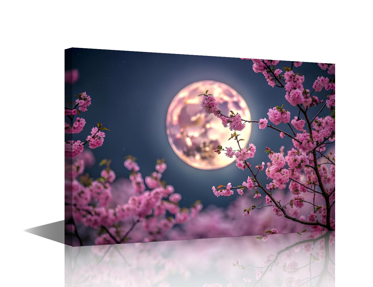 TISHIRON Wall Decor for Bedroom Moon Canvas Art Prints Canvas Frame Wall Art Moon Posters & Prints Bedroom Wall Decor Above Bed Modern Home Decor Blossom and Full Moon Artwork Wall Hanging, 30x44cm